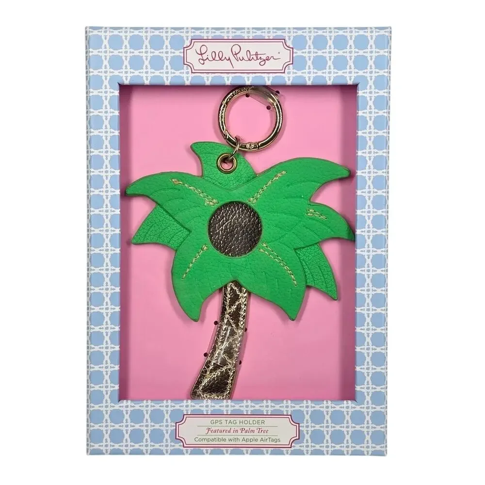 LILLY PULITZER PALM TREE GPS TAG HOLDER – AIRTAG COMPATIBLE – TRAVEL ACCESSORY